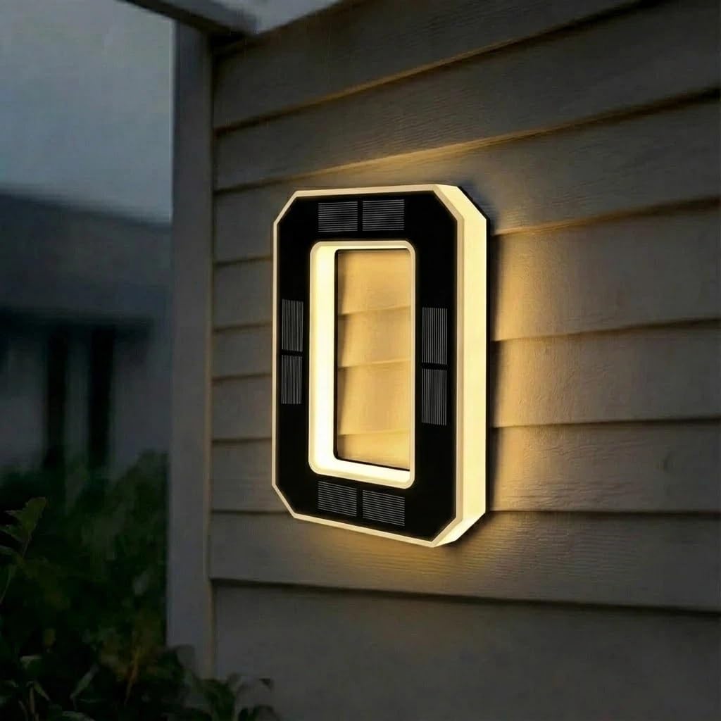 Targa Numero Civico Solare LED – Insegna Indirizzo Moderna per Esterni, Sensore Crepuscolare, Impermeabile IP65, Effetto 3D Flottante, Finitura Nero Opaco – 3 Misure Disponibili(0-Nero,12cm)