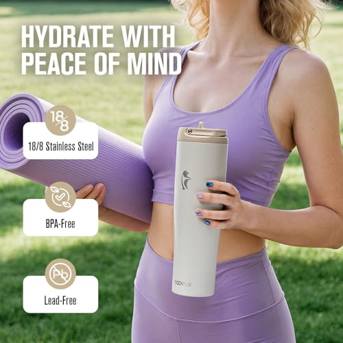 Image of Coolflask 40 oz Insulated Water Bottle Fits Cup Holder with Straw & Handle
