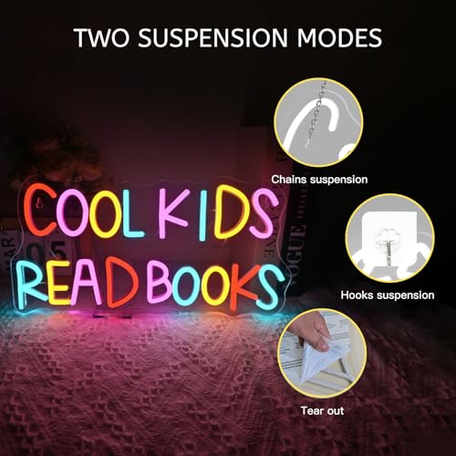 Image of Cool Kids Read Books Neon Sign Reading Corner for Kids Neon Signs for Wall Decor LED Light Library Classroom Book Club Christmas Gift for Teens