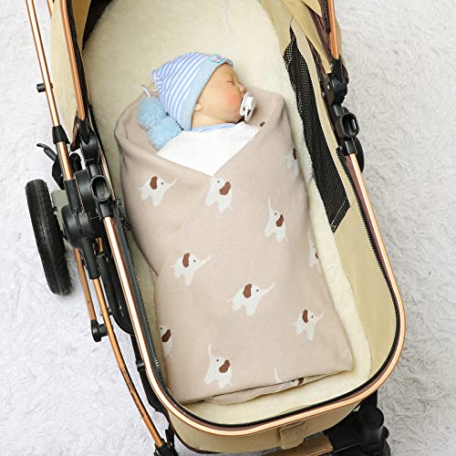 LAWKUL Baby Blankets for Newborn 100% Cotton Knitted Elephant Soft Blanket Airy for Boy Girl Beige Pram/Mose Basket(90x70cm) - Image 3