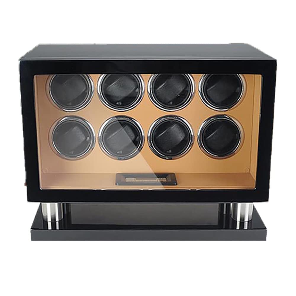 Caricatori per Orologi per 6, 8, 12, 16 Orologi Illuminazione e Controllo Touchscreen LCD Custodia in Legno per Orologi da Polso con Motore Silenzioso Scatola espositiva ，Black+Brown-8+0