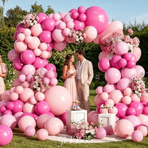 Image of Pink Balloons Arch Kit 155Pcs Hot Light Pink 18 10 5 Inch | Different Sizes Latex Balloon Garland for Woman Birthday Anniversary Wedding Princess Party Decorations