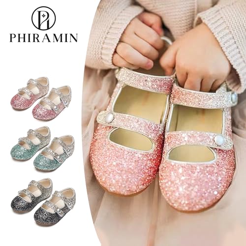 Image of PHIRAMIN Toddler Flower Girl Glitter Dress Shoes Little Girl Ballet Flats Bow Wedding Party