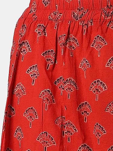 Image of POPWINGS Casual Ethnic Bagru Print Long Slit Skirts for Women || Cotton Long Slit Skirt for Women || Stylish Women Long Skirt for Summer