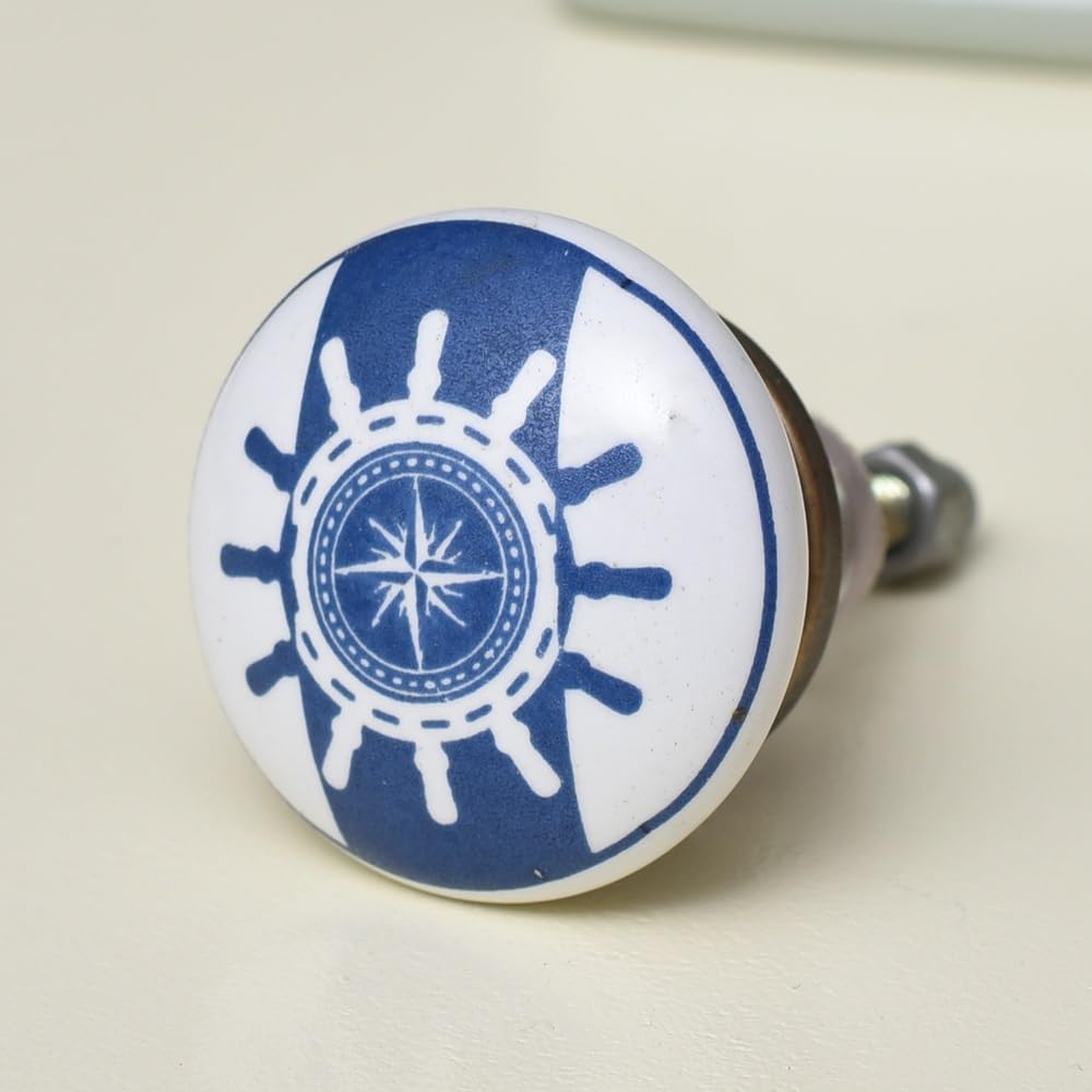 IndianShelf 50 Pieces Blue Ship Wheel Flat Ceramic Drawer Knobs for Kitchen Cabinet Hardware Door Pulls Decorative Dresser Premium Handmade (B0CLS14RQ7) Amazon Price History, Amazon Price Tracker