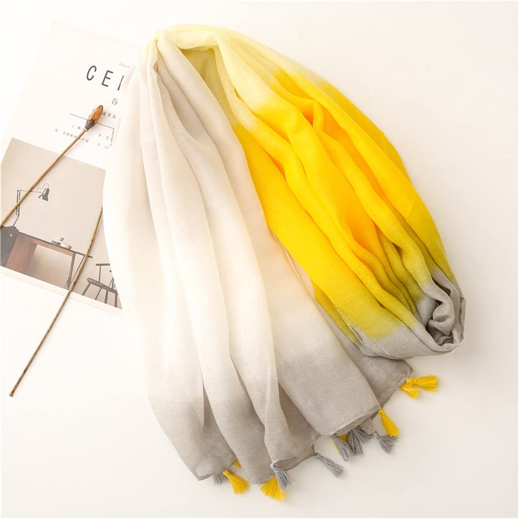 Bufanda con Flecos de Color Amarillo y Gris Degradado Bufanda Suave con Estampado Bufanda de otoño Bandana (Talla única)