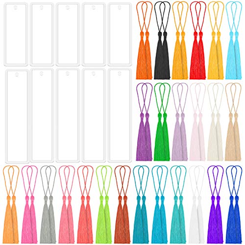 Caffox Bookmark Mold Kit with 100pcs Tassels and 10pcs Silicone Molds for Epoxy Resin Casting
