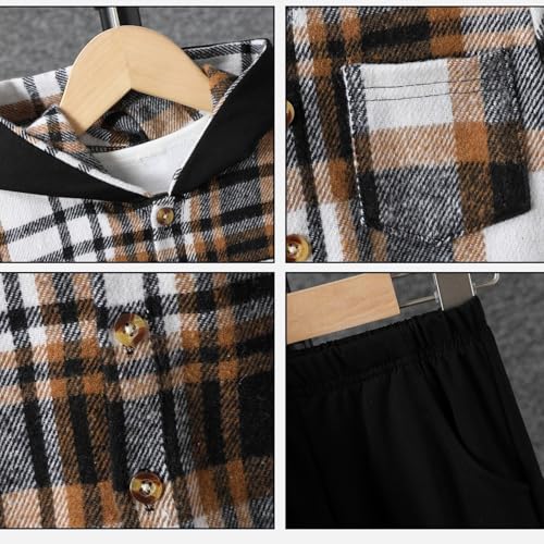 Image of OLMRJKD Toddler Baby Boy Clothes Plaid Long Sleeve Hoodie Sweatshirt + Pants 2pcs Boys Outfit Set