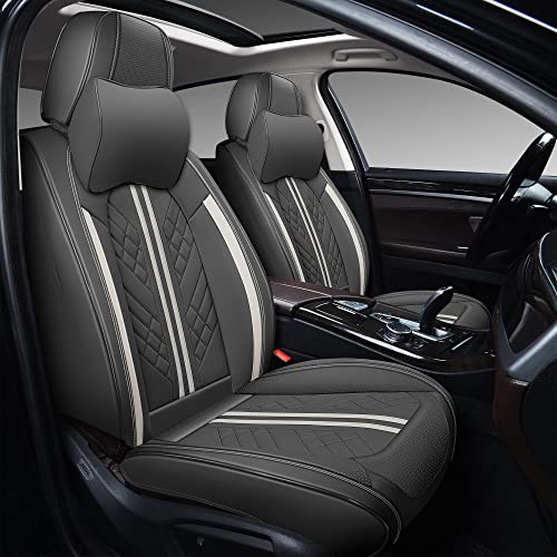 Image of GXT Deluxe Faux Leather Full Coverage Car Seat Cover Anti-Slip Universal Fits for Sedans SUV Pick-up Truck with Headrests,Interior Accessories(Dark Grey)