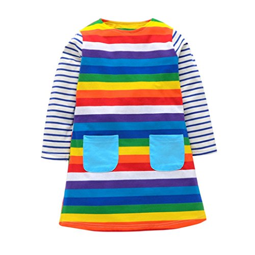 Vovotrade Girls Princess Dress Toddler Baby Kids Stripe Clothes Long Sleeve Rainbow Party Dress (6T, Multicolor) Vovotrade Girls Princess Dress Toddler Baby Kids Stripe Clothes Long Sleeve Rainbow Party Dress (6T, Multicolor)