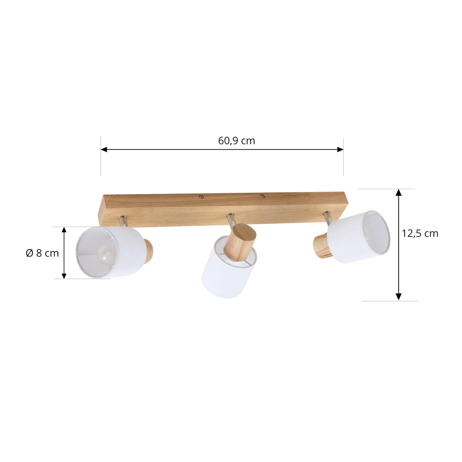 Lindby Faretti LED da Soffitto Orientabili, Lampadario a 3 Lampada Plafoniera per Cucina Soggiorno Camera Letto Luci E14 Legno e Tessuto Bianco Moderno Scandinavo