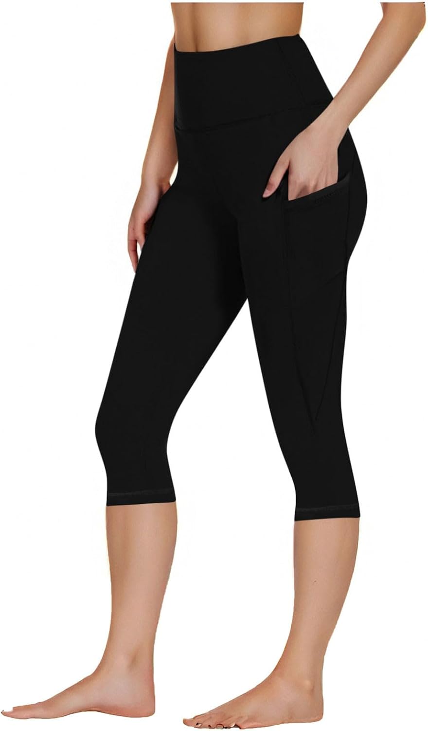 Capri Leggings for Women Summer Stretch High Waisted Soft Cropped Trousers Casual Workout Yoga Pants with Pockets