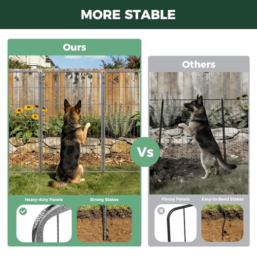 Image of FXW Garden Fence Outdoor for the Yard - 45in(H) x 18.2ft(L) Heavy Duty Metal Animal Barrier for Dog, No Dig Decorative Dog Fence, 8 Panels, Silver