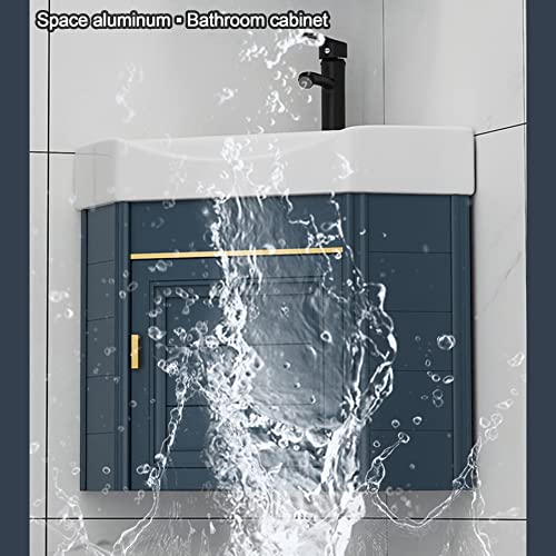 Small Corner Bathroom Vanity Cabinet And Sink Wall Mounted Utility Washing Hand Basin Design W/Storage Ceramic Laundry Tub Sink Combo W/Hot And Cold Faucet Drain For Home Kitchen Patio Laundry Room #TOP3