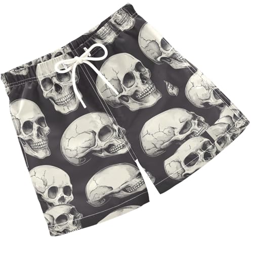 Pigsaly Boys' Swim Board Shorts Retro Human Skulls Black Cute Skulls Boy's Swim Trunks Kids Swimwear 2T