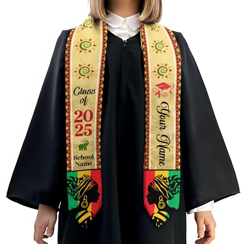 MonkeyVan Custom African American Graduation Stole,Personalized Kente Graduation Sash,Class of 2025 African Graduation Stole A275