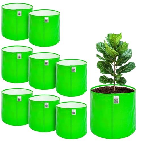 Image of Anandi Green's HDPE Uv Protected 260 GSM Round Green Colour Plants Grow Bags Suitable for Terrace and Vegetable Gardening Size 15x15 Pack of 9 Grow Bag