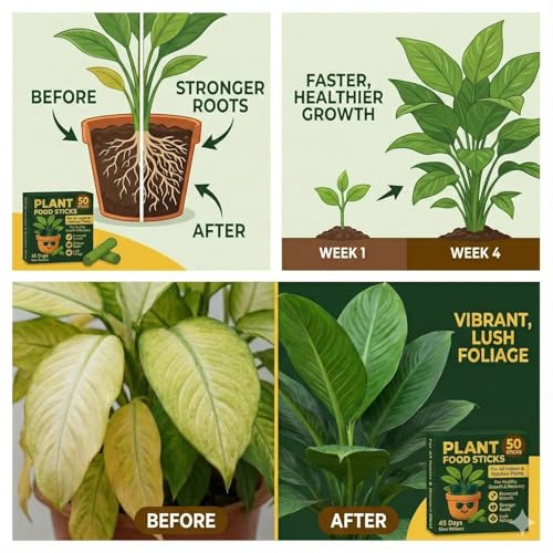 Image of Amazon Brand - Natural Fertilizer Sticks, Magic Stick Plant Food for Indoor & Outdoor Plants, Natural Fertilizer Home Garden Plants | Plant Growth Booster Healthy Plant Flower Food Stick | Pack of 50