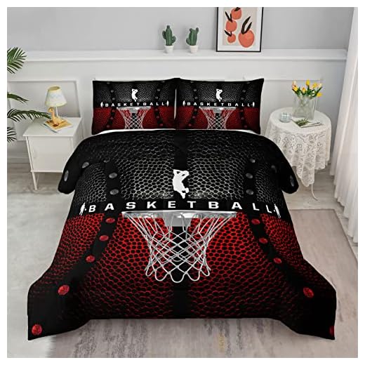 Axolotl Basketball Bedding Set for Boys Kids Teens,Soft Black and Red Sports Theme Basketball Bedding Sets Twin Size with 1 Comforter and 2 Pillowcases All Season