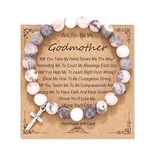 Godmother/Godfather Gifts, Natural Stone Cross Bracelet for Godparents/Godmother Godfather Proposal