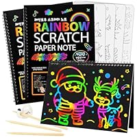 Mocoosy Scratch Art for Kids- 3 Large Rainbow Scratch Notebooks, Magic Scratch Art Paper Pads, Arts and Crafts for Kids Toys Girls Birthday Presents Drawing Activity Gifts for 3-12 Year Old Girls Boys