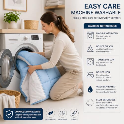 Image of Reversible Comforter Single Bed | Sky Blue & White | 200 GSM Lightweight All Season Comforter | Soft & Cozy Quilt Blanket