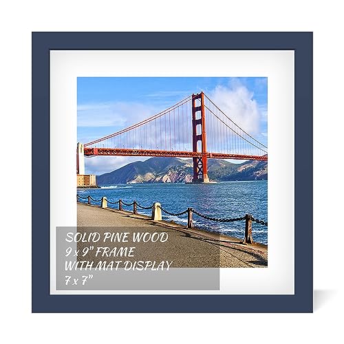 POUYCIW 9x9 Inch Wood Picture Frame for Wall Hanging or Tabletop Square Photo Frames with 1 Mats Display 7x7 Inch for Christmas,Baby Scan,Poster