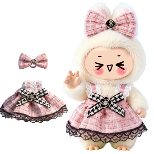 Image of Clothes for LABUBU 6.7inch (17cm) Doll, Cute Outfit Small Dress and Hairpin, Dress Up, Accessories (No Doll) (Pink Dress)