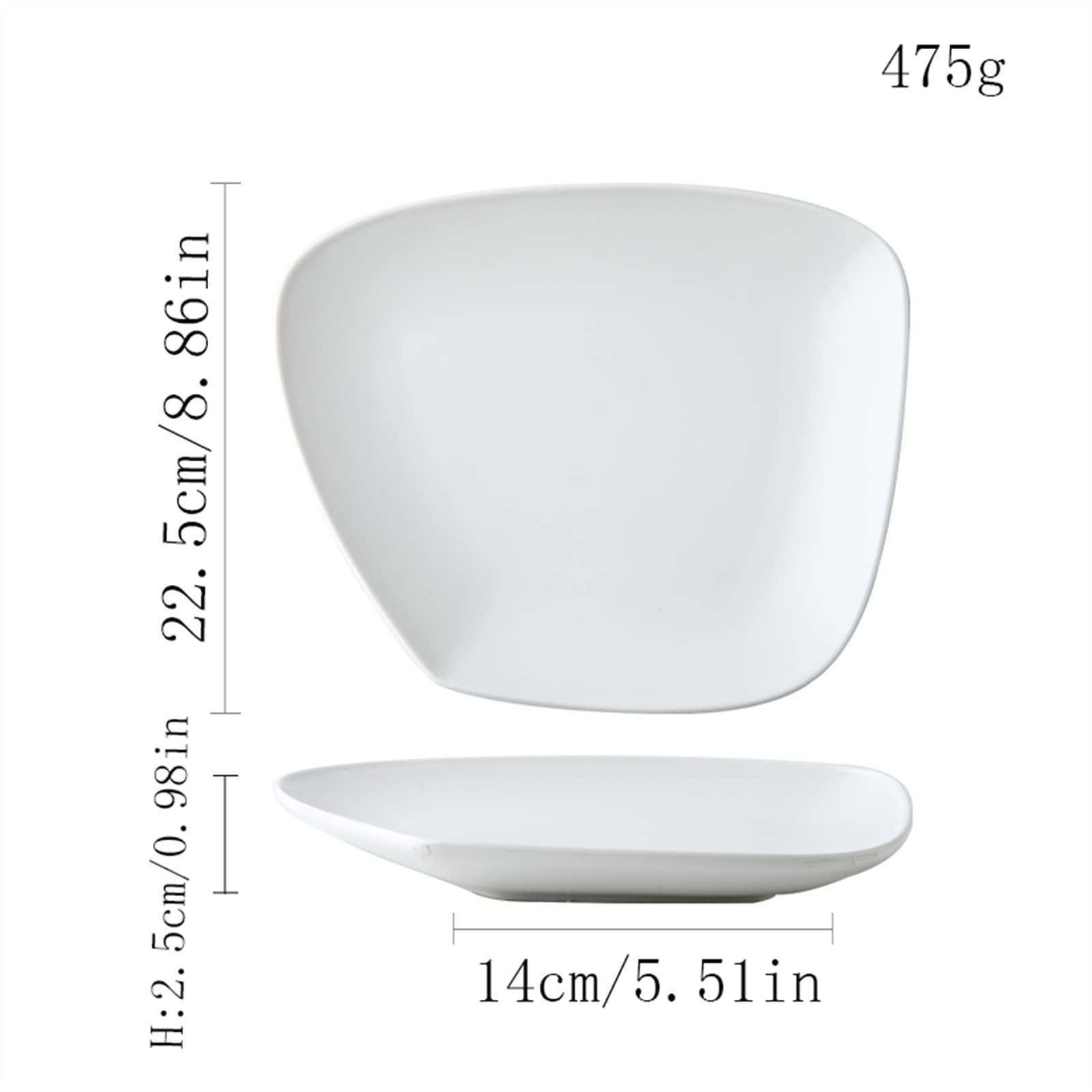Można myć w zmywarce Ceramiczny talerz obiadowy do domu, kuchni, restauracji, kawiarni, talerza deserowego, zwykłego, nieregularnego, płaskiego, białego, głębokiego (średni)