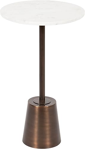 Kate and Laurel Tira - Mesa auxiliar redonda, 14 x 14 x 24 pulgadas, color blanco y bronce, mesa auxiliar decorativa estilo pedestal para usar como