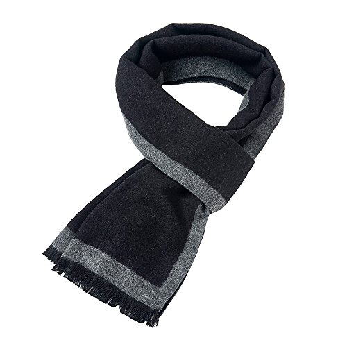 Mens Soft Scarf For Autumn And Winter?Simple And Elegant Long Thick Plush Scarf (Gray-Black)