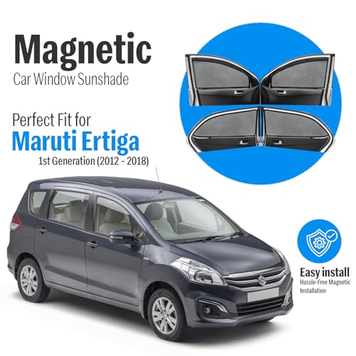 Image of Autofact Magnetic Car Sunshades Compatible with Maruti Ertiga Old (2012 to 2018) (Set of 4) - Easy Installation, UV Protection, Keeps Car Cool (Front 2 with Zippers, Rear 2 Without Zippers)