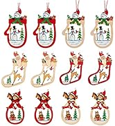BEEFLYING 12 pièces Ornements en Bois de Noël Costume Arbre de Noël Breloques Suspendues pour Cad...