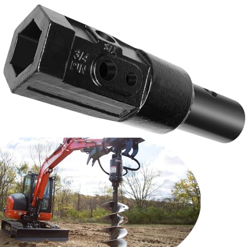 Heavy Duty Auger Adapter 2 Female Hex to 2-9/16 Male Round Bit Converter for Auger Mini Skid Steer Implement Skid Steer Loader Tractor