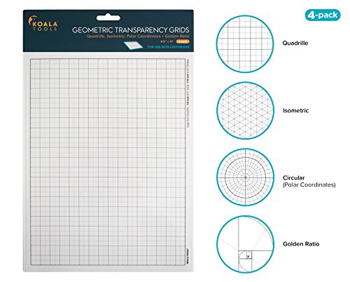 Koala Tools | Geometric Grid Transparency Sheets (Variety Pack of 4) - 8.5"