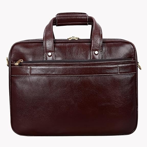 Image of Full-Grain Natural Genuine Pure Orginal Leather Office Briefcase Laptop Messenger Shoulder Bags For Mens Man Office Use 15.6 Inch cabin szie travelling Size-L-16'' X H-12'' X W- 6''