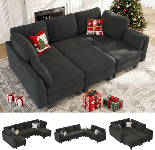 Dowiean Sectional Sleeper Sofa, 6 Seaters Modular...