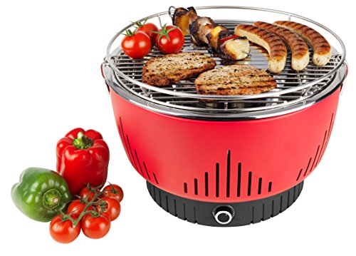 Preisvergleich Produktbild MEDION MD 17700 Holzkohlegrill mit Aktivbelüftung, regelbarer Ventilator, Temperaturregler, Grillrost aus rostfreiem Edelstahl, abnehmbare Fettauffangschale, rot