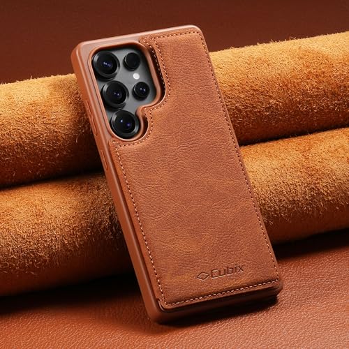 Image of Cubix Wallet Series Back Cover Case for Samsung Galaxy S25 Ultra | PU Leather Card Holder Flip Cover | 2 Card Slots | Slim TPU Shockproof Design | Camera Protection (Brown)