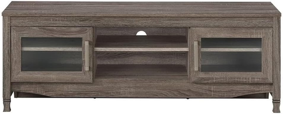 Pemberly Row Contemporary 53" TV Stand, Gray Driftwood Finish, MDF Construction, 6 Shelves with Media Storage, Chord Management, Fits TVs up to 65", Modern Living Room Entertainment Center