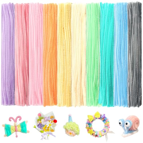 BULANGDE 500 Pfeifenputzer zum Basteln Pastell Bunte 30cm Lang 8mm Dick,Pfeifenreiniger Blumen Pipe Cleaner Set für DIY-Deko,Festdekoration,Spielen/Lernen,Kinder Handwerk (10 Farben)