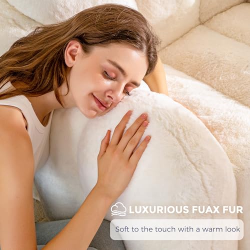 Image of MAXYOYO Bean Bag Chair, Cloud Shaped Bean Bag Sofa for Adults, Soft Stuffed Lazy Floor Sofa with Supportive Filling, Comfy Single Couch for Living Room, Bedroom, Apartment, Beige