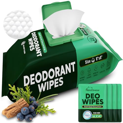 Dura Cleanse Deodorant Wipes for Men - Freshening Body Towelettes for Post-Workout, Travel, and Daily Deodorizing - On-the-Go Fresh Scent Cleansing Wipes, 64 Count (1 Pack)