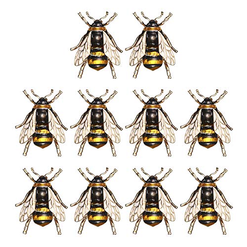 10Pcs Bumble Bee Brooch Pin, Fashion Honeybee Animal Insect broach Pin, Alloy lapel Pins Vintage Clips Jewelry Corsage,Insect Themed Jewelry Clothes Collar Dress Scarf Shirt Suit Vest Decoration