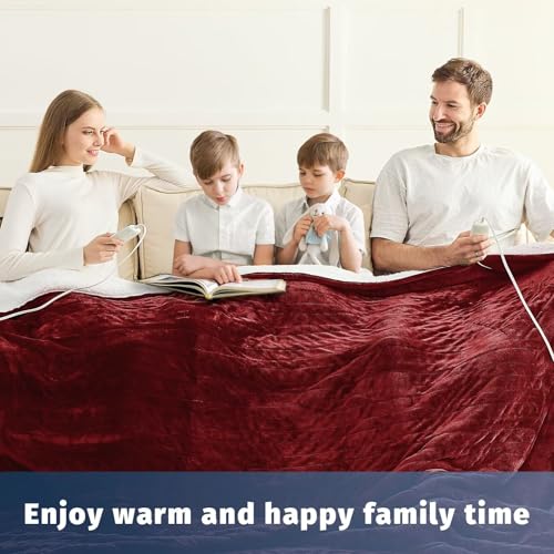 Heated Electric Blanket Queen Size - 84" x 90" Heating Blanket with Dual Control, 10 Levels & 8 Hours Auto Off, Soft Warm Flannel Gift with Over-Heat Protection, ETL & FCC Certified