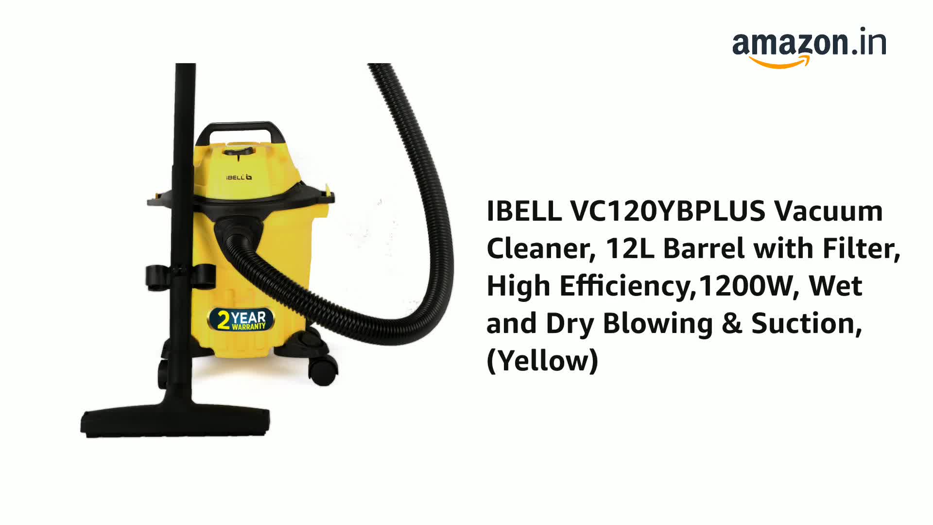Watch IBELL VC120YBPLUS Vacuum Cleaner, 12L Barrel with Filter