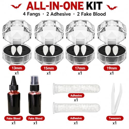 Vampire Teeth Fake Fangs Kit Halloween Cosplay, 4 Pairs Resin Vampire Fangs - image 3
