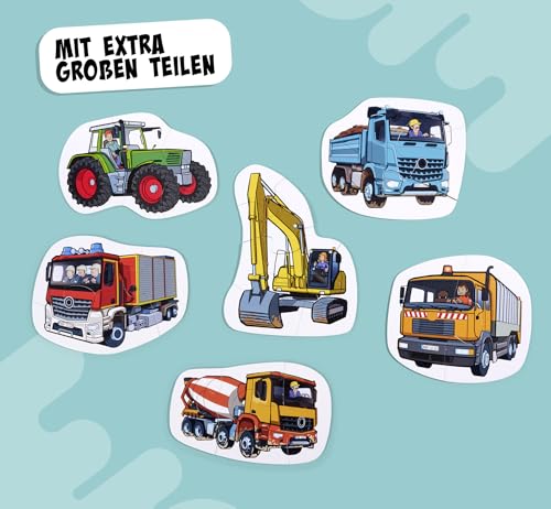 Noris 6 erste Puzzles Fahrzeuge – Kinderpuzzle ab 2 Jahren mit Traktor Auto Bagger – 6 robuste Puzzles mit 2–5 Teilen – Spielzeug für Kleinkinder Jungen Mädchen – geeignet für Puzzle-Einstieg Lernen