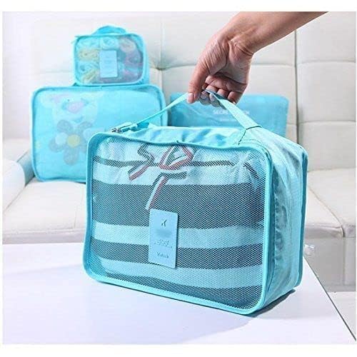 Image of Travel Organizer Pouch Set of 6, Space Saver Packing Cubes for Suitcase, Clothes, Underwear, Socks and Shoes (SKY BLUE)