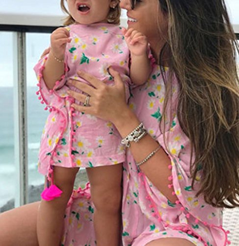 Douhoow Toddler Baby Girls Swim Cover-up Beach Sundress Summer Poncho Rash Guards (Pink, 2-3T) - Thumbnail 3